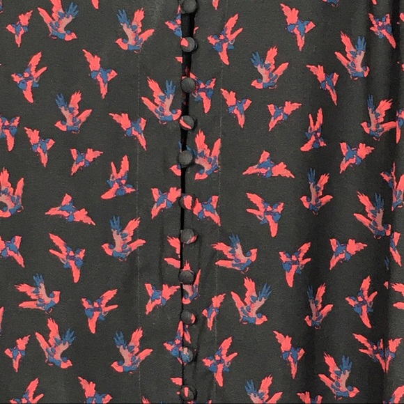 Free People Bird Print Button Up Long Sleeve Tie Cuff Blouse - Picture 6 of 10